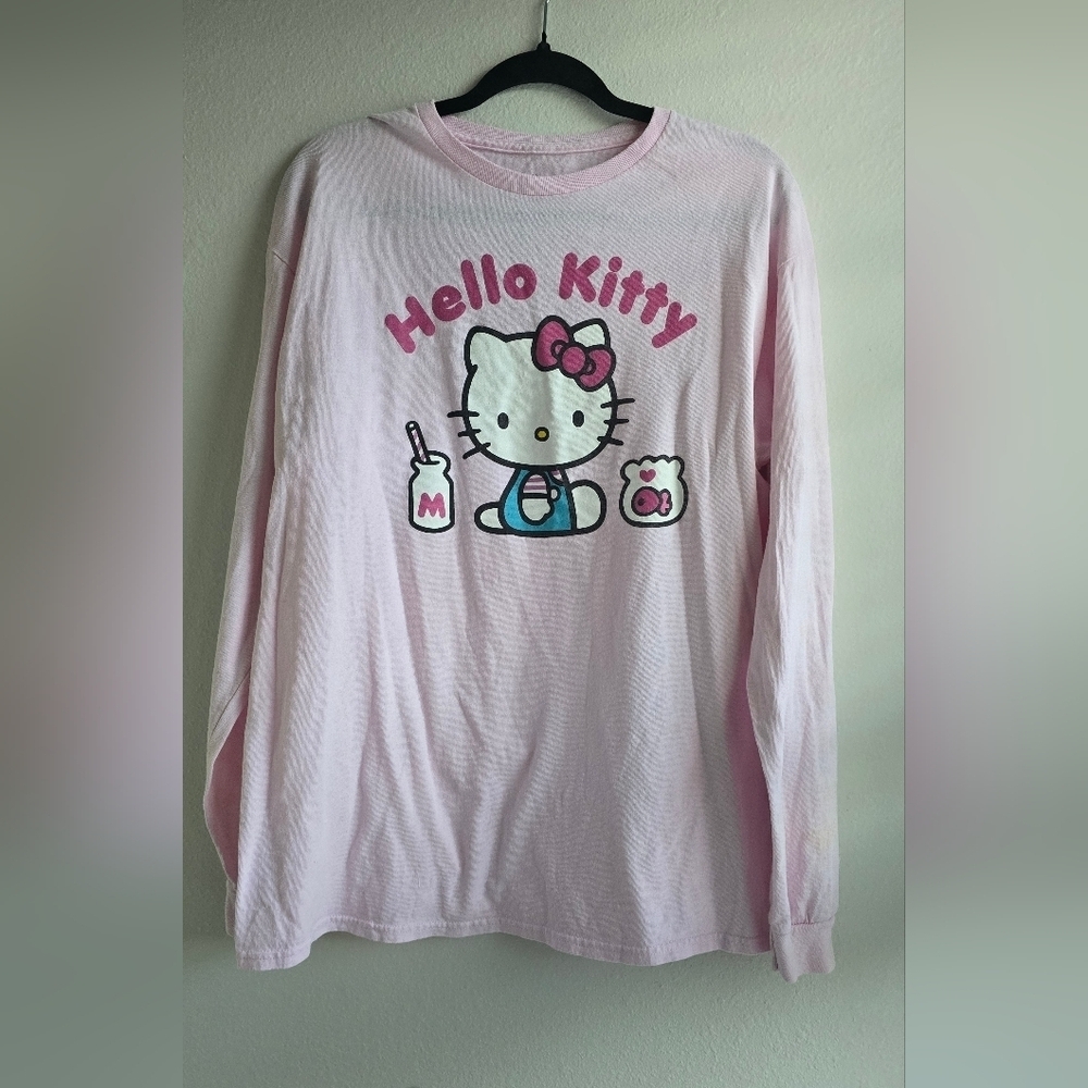 Hello Kitty Graphic Pink Long Sleeve Tee Shirt Top Women's Sz L